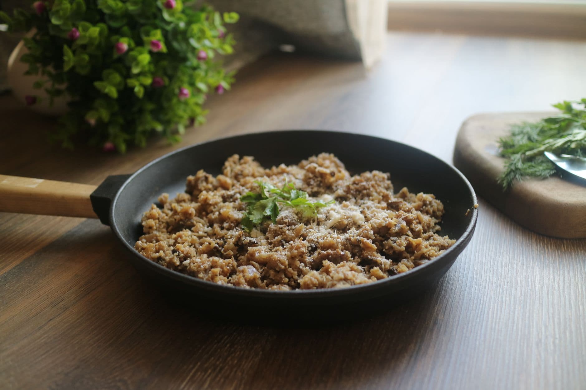 Tempeh Sweet Potato Breakfast Skillet prepared and served as the finished dish